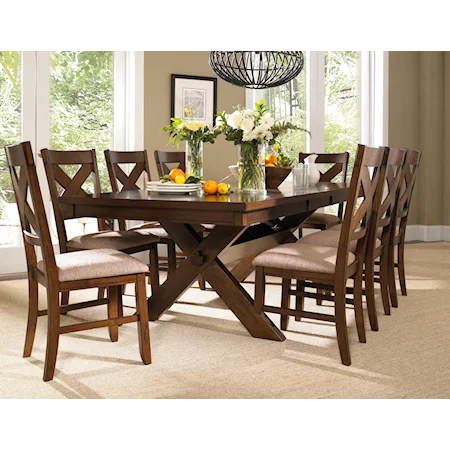 9 Piece Dark Hazelnut Dining Set with Upholstered Chairs